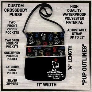 Black Crossbody Snoopy Purse with Cartoon Dog Outlines